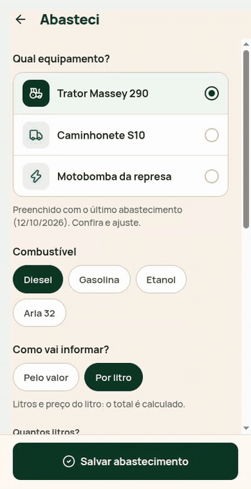 Abasteci, por litro e pelo valor