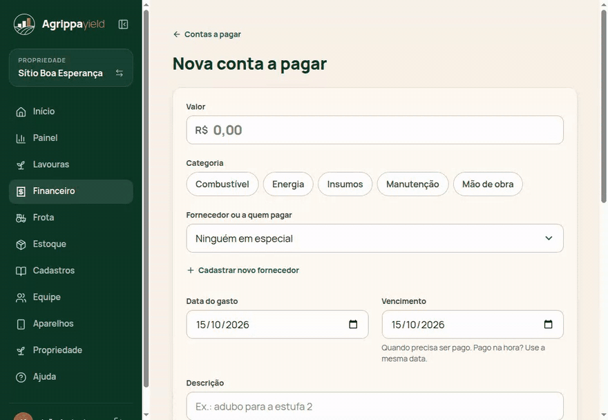 Lançando uma compra fiado