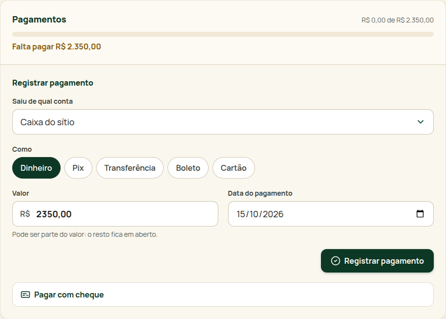 Registrando o pagamento de uma conta